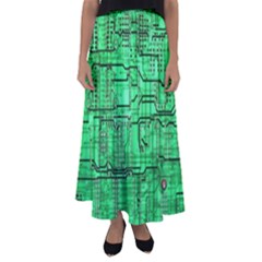 Green Circuit Board Computer Flared Maxi Skirt by Bakwanart