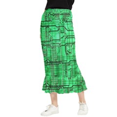 Green Circuit Board Computer Maxi Fishtail Chiffon Skirt by Bakwanart