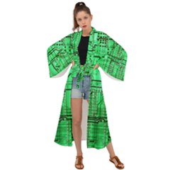 Green Circuit Board Computer Maxi Kimono by Bakwanart