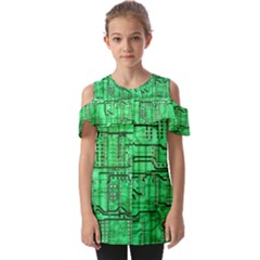 Green Circuit Board Computer Fold Over Open Sleeve Top by Bakwanart