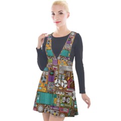 Pattern Design Art Techno Dj Music Retro Music Device Plunge Pinafore Velour Dress by Bakwanart