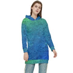 Blue And Green Circuit Board Wallpaper Circuit Board Sketch Women s Long Oversized Pullover Hoodie by Bakwanart