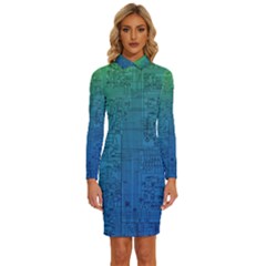 Blue And Green Circuit Board Wallpaper Circuit Board Sketch Long Sleeve Shirt Collar Bodycon Dress by Bakwanart