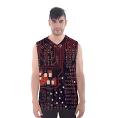 Red Computer Circuit Board Men s Basketball Tank Top by Bakwanart