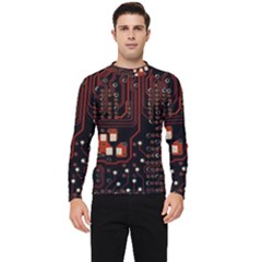 Red Computer Circuit Board Men s Long Sleeve Rash Guard by Bakwanart