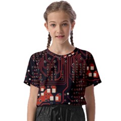 Red Computer Circuit Board Kids  Basic Tee by Bakwanart