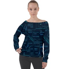 Technology Computer Circuit Boards Electricity Cpu Binary Off Shoulder Long Sleeve Velour Top by Bakwanart