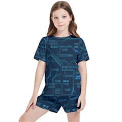 Technology Computer Circuit Boards Electricity Cpu Binary Kids  Tee And Sports Shorts Set by Bakwanart