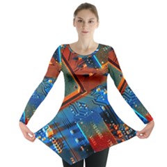 Gray Circuit Board Electronics Electronic Components Microprocessor Long Sleeve Tunic  by Bakwanart