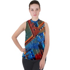 Gray Circuit Board Electronics Electronic Components Microprocessor Mock Neck Chiffon Sleeveless Top by Bakwanart