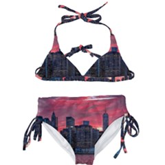 Skyline Sunset United States Reflection Usa,new York Manhattan Kids  Classic Bikini Set by Bakwanart