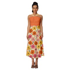 Floral Pattern Shawl Sleeveless Cross Front Cocktail Midi Chiffon Dress by flowerland