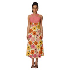 Floral Pattern Shawl Sleeveless Cross Front Cocktail Midi Chiffon Dress by flowerland