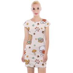 Bear Cartoon Background Pattern Seamless Animal Cap Sleeve Bodycon Dress by 99art