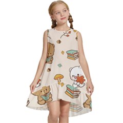 Bear Cartoon Background Pattern Seamless Animal Kids  Frill Swing Dress by 99art