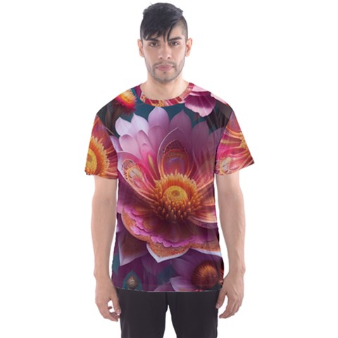 Pink Flowers Petals Blossoms Blooms Art Men s Sport Mesh Tee by 99art