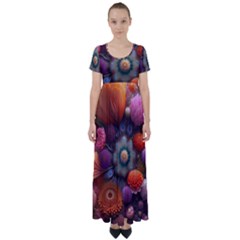 Flower Blossoms Petals Blooms High Waist Short Sleeve Maxi Dress by 99art