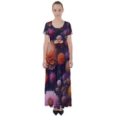 Flowers Petals Blossoms Art Flora High Waist Short Sleeve Maxi Dress by 99art