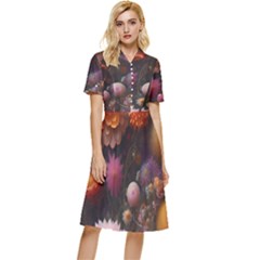 Flowers Petals Blossoms Art Flora Button Top Knee Length Dress by 99art