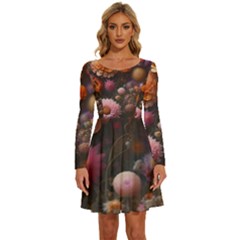 Flowers Petals Blossoms Art Flora Long Sleeve Wide Neck Velvet Dress by 99art