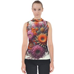 Flowers Flower Blossoms Petals Blooms Mock Neck Shell Top by 99art