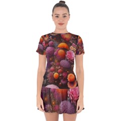 Flowers Blossoms Petals Blooms Drop Hem Mini Chiffon Dress by 99art