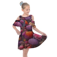 Flowers Blossoms Petals Blooms Kids  Shoulder Cutout Chiffon Dress by 99art