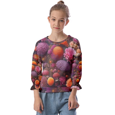 Flowers Blossoms Petals Blooms Kids  Cuff Sleeve Top by 99art