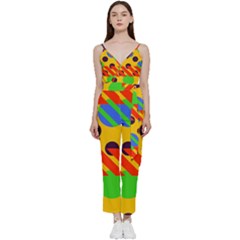 Background Graphic Beautiful Wallpaper V-neck Spaghetti Strap Tie Front Jumpsuit by 99art