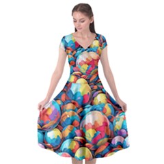 Pattern Seamless Balls Colorful Rainbow Colors Cap Sleeve Wrap Front Dress by 99art