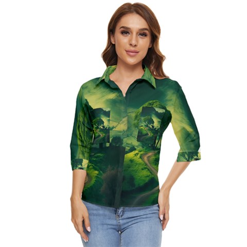 Landscape Scenery Nature Artwork Women s Quarter Sleeve Pocket Shirt by 99art