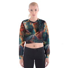 Forest Autumn Fall Painting Cropped Sweatshirt by 99art