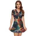 Forest Autumn Fall Painting V-Neck High Waist Chiffon Mini Dress View1