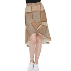 Wooden Wickerwork Texture Square Pattern Frill Hi Low Chiffon Skirt by 99art