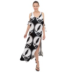 Black And White Deadhead Grateful Dead Steal Your Face Pattern Maxi Chiffon Cover Up Dress by 99art