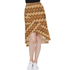 Wooden Weaving Texture Frill Hi Low Chiffon Skirt by 99art