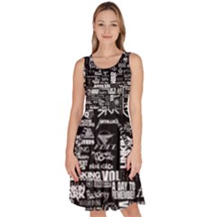 Music Pattern Black White Knee Length Skater Dress With Pockets by 99art