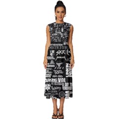 Music Pattern Black White Sleeveless Round Neck Midi Dress by 99art