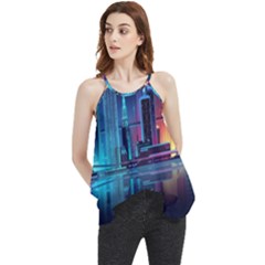 Digital Art Artwork Illustration Vector Buiding City Flowy Camisole Tank Top by 99art