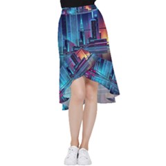 Digital Art Artwork Illustration Vector Buiding City Frill Hi Low Chiffon Skirt by 99art