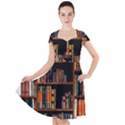 Assorted Title Of Books Piled In The Shelves Assorted Book Lot Inside The Wooden Shelf Cap Sleeve Midi Dress View1