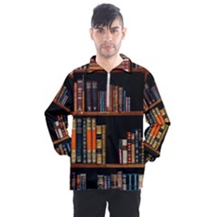 Assorted Title Of Books Piled In The Shelves Assorted Book Lot Inside The Wooden Shelf Men s Half Zip Pullover by 99art