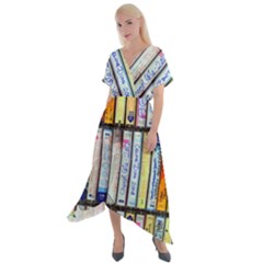 Cassette Tape Music Vintage 1980s 70s Cross Front Sharkbite Hem Maxi Dress by 99art