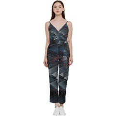 Architectural Design Abstract 3d Neon Glow Industry V-neck Spaghetti Strap Tie Front Jumpsuit by 99art