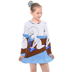 Spirit-boat-funny-comic-graphic Kids  Long Sleeve Dress by 99art