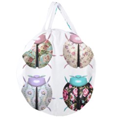 Ladybug-flower-pattern-shabby-chic Giant Round Zipper Tote by 99art