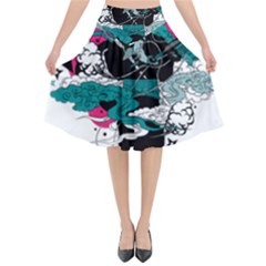 Japan Ninja-japanese-samurai-color- Flared Midi Skirt by 99art