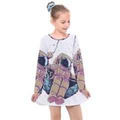 Drawing-astronaut Kids  Long Sleeve Dress by 99art