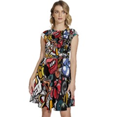 Mural Graffiti Paint Cap Sleeve High Waist Dress by 99art