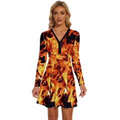 Live Coals Long Sleeve Deep V Mini Dress  by artworkshop